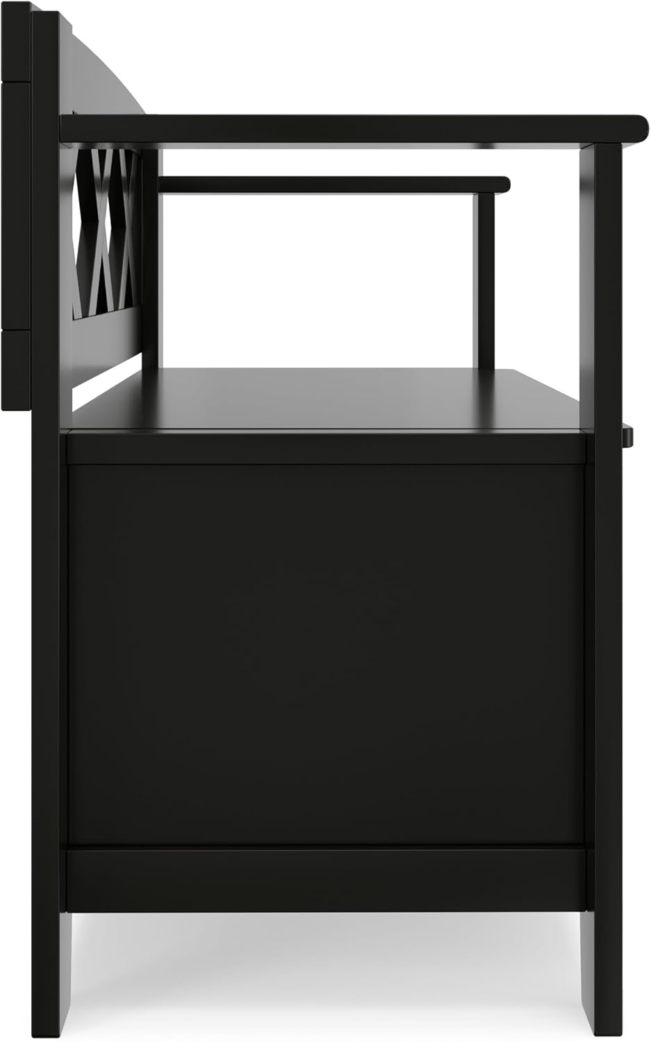 SIMPLIHOME Amherst Entryway Storage Bench - 36 inch Wide Solid Wood Hallway Bench in Black, Transitional Bench for Entry or Mudroom with Lift-Up Lid, Storage Compartments and X-Back Detail