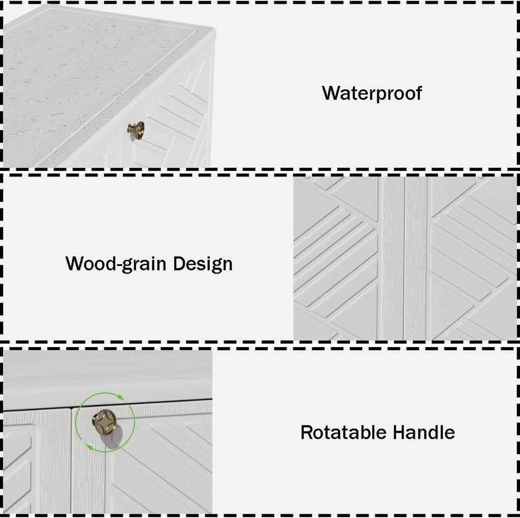 Outdoor/Indoor Storage Box,Resin and Plastic Storage Cabinet Waterproof,Outdoor Cabinet for Patio/Garden/Balcony/Backyard/All Room (with 2 Shelves)-White