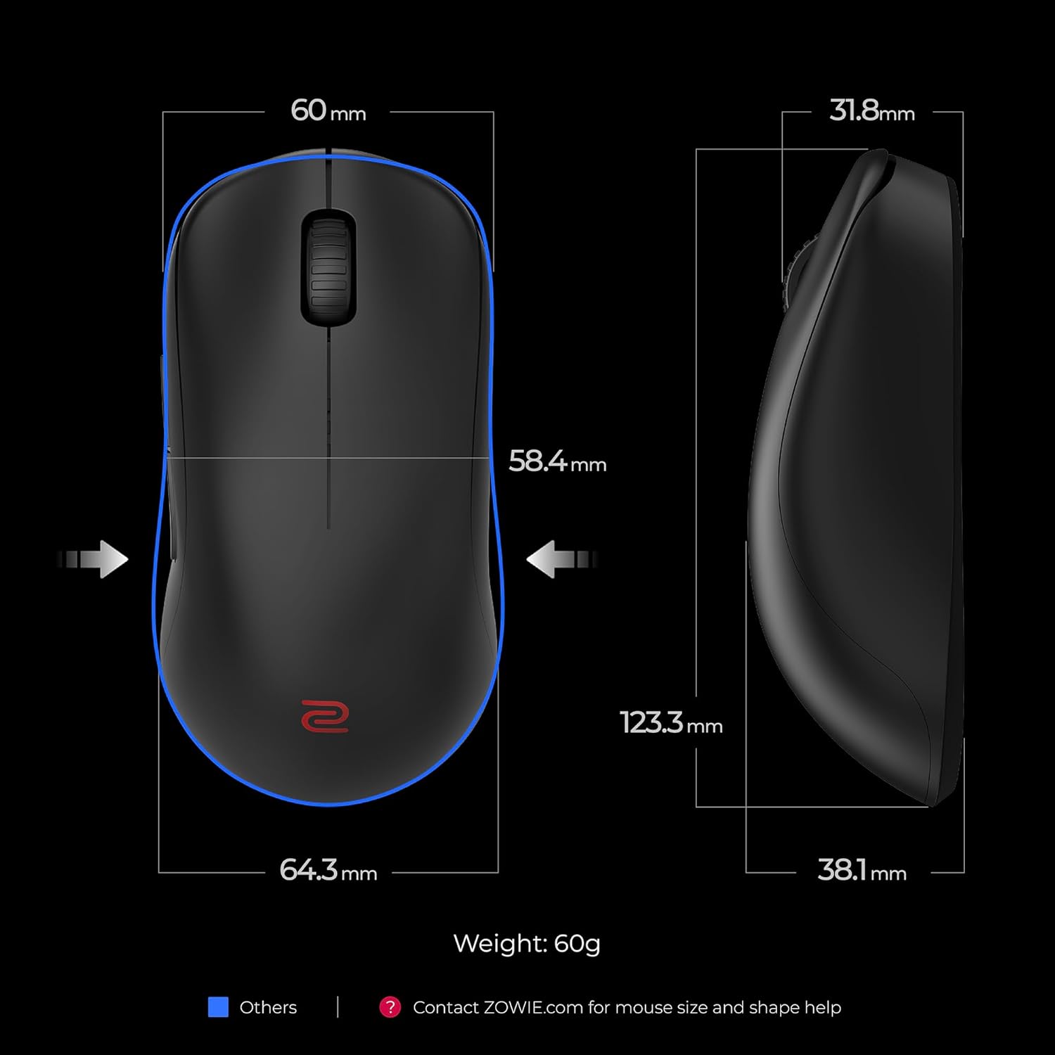 BenQ Zowie S2-DW 4K Wireless Mouse for Esports, Sports Science, 4K Enhanced Receiver, 65g, Symmetrical, Driverless, 3950 Sensor, 4K Polling Rate