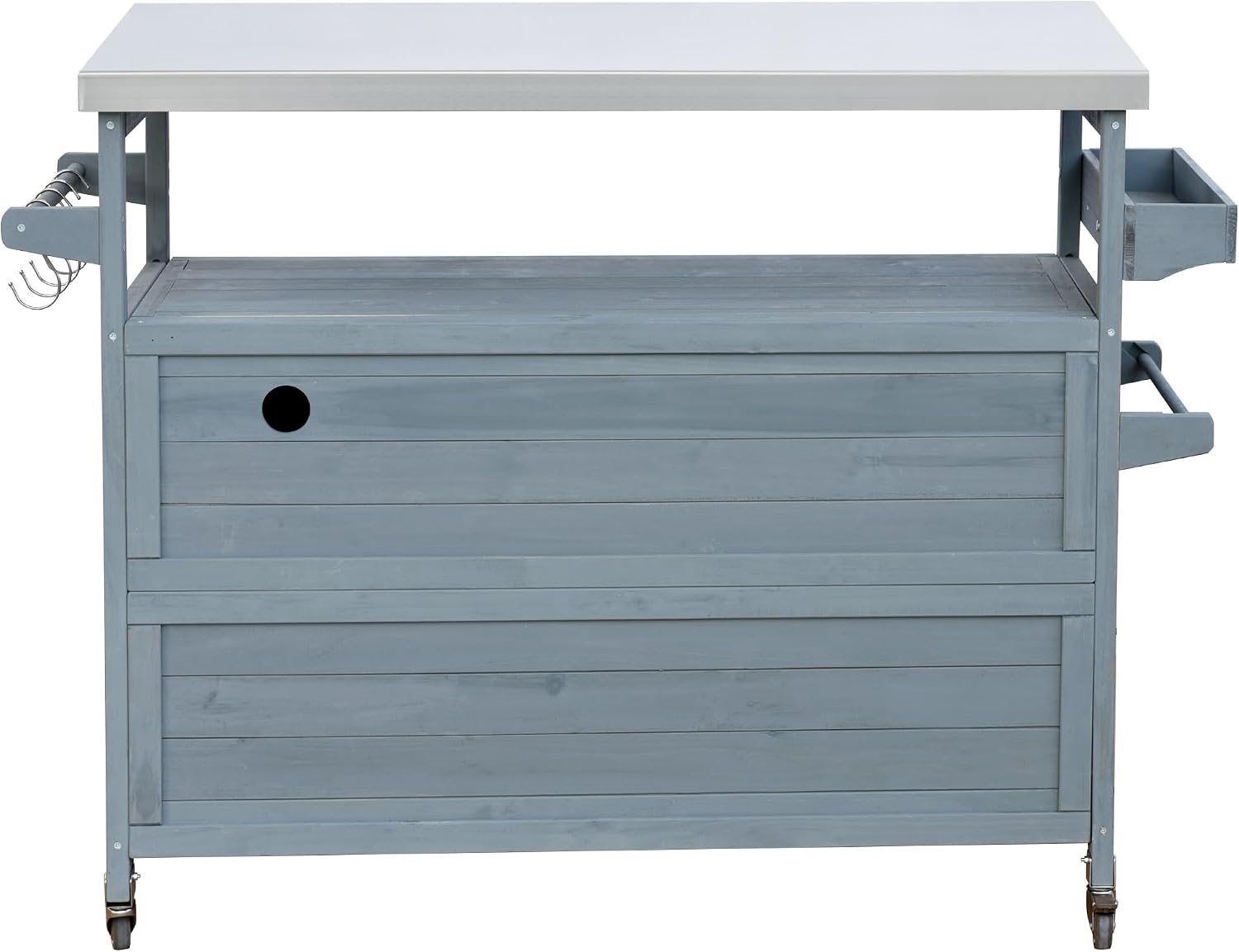 LUMISOL Outdoor Grill Cart with Stainless Steel Top, Kitchen Island with Storage Cabinet & Internal Storage Rack, Outdoor Bar Cart with Spice & Towel Rack, Grey Blue