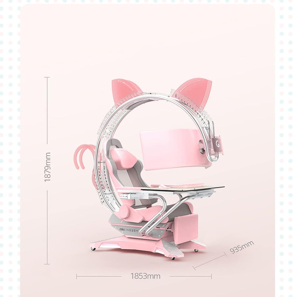 Pink Computer Workstation, Girl's Seat Gaming Cockpit, All-in-One E-Sports Space Capsule Computer Chair/Gaming Chair, Gift for Girls