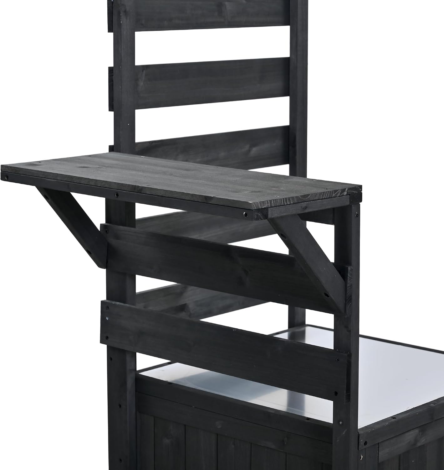62.3'' Patio Kitchen Island, Solid Wood Kitchen Cart with Stainless Table Top, Garden Potting Bench with Raised Shelf and Drawers, Grill Prep Table for BBQ, Party (Black-62.3'')