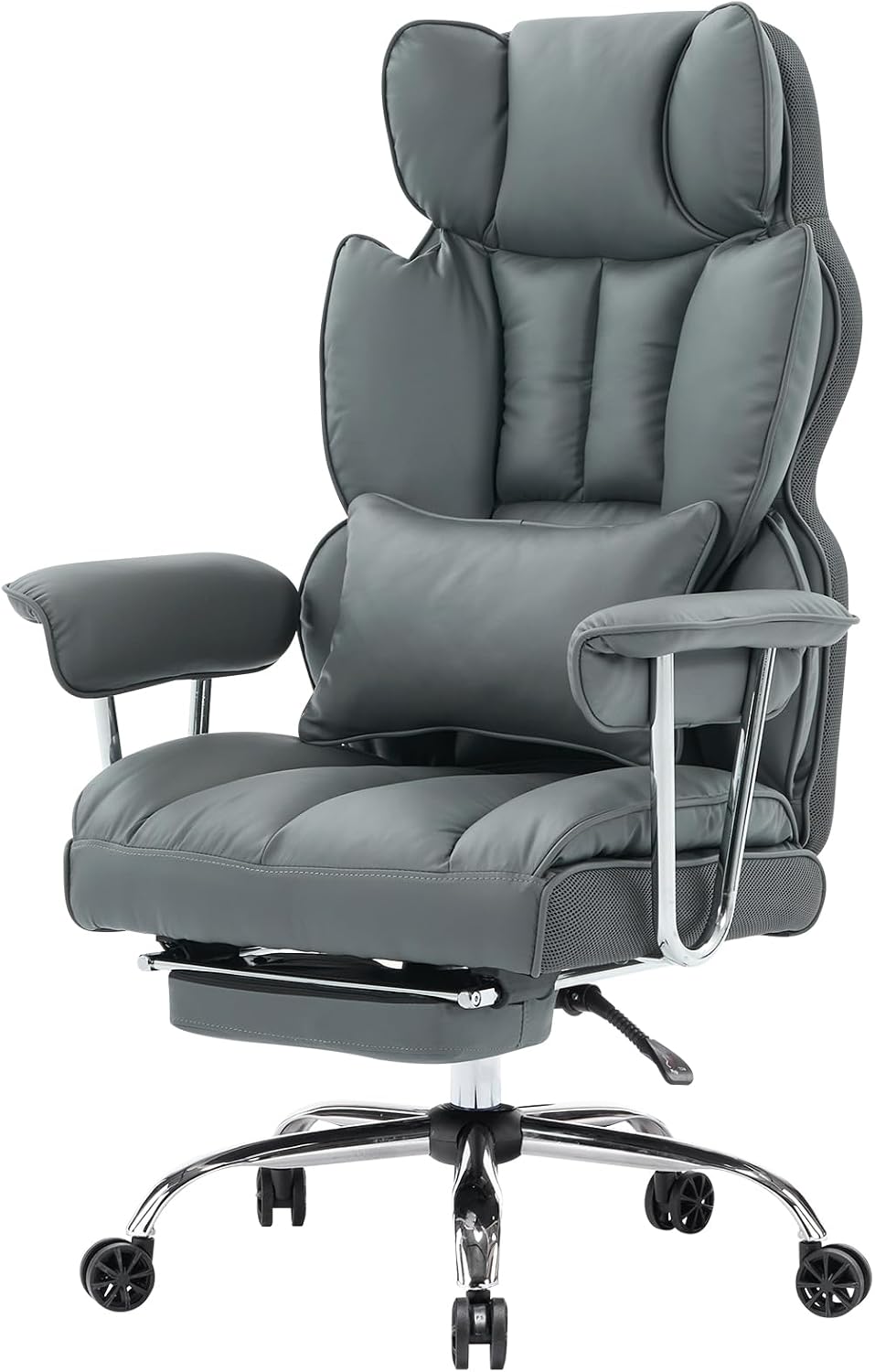Efomao Big and Tall Office Chair 400lbs – High Back Executive Chair with Swivel Base, PU Leather Upholstery, Lumbar Pillow, Padded Armrests, and Rolling Wheels，Dark Grey Computer Chair