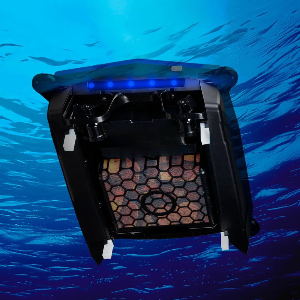 Solar Powered Pool Skimmer Robot – Charges by Solar & Wall Plug – 2 Modes - 5000 mAh Battery Continuous Surface Cleaning - Shallow Water Anti-Stranding Bars - Salt Chlorine Tolerant Motors