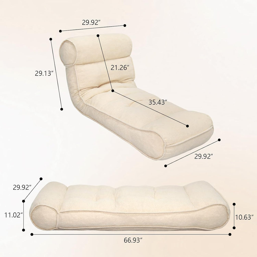 67'' Floor Chair with Back Support Meditation Chair Couch Recliner w Adjustable Backrest Lazy Floor Lounger Gaming Chair for Adults Sofa Bed Sleeper Chair Chaise Lounge Chair Indoor, Light Beige