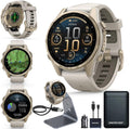 Garmin Fenix 8 Premium Multisport GPS Running Smartwatch, 43 mm | AMOLED, Dive-Rated, Built-in Flashlight | Soft Gold with Dark Sandstone Band with Signature Series Charging Stand