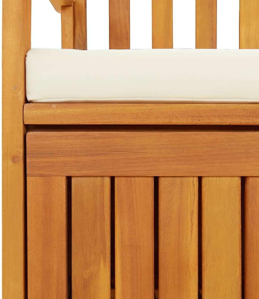vidaXL Solid Acacia Wood Outdoor Storage Bench with Backrest, Armrests, and Cushion - 47.2'x24.8'x33.1' ic Patio Furniture with Large Storage Compartment