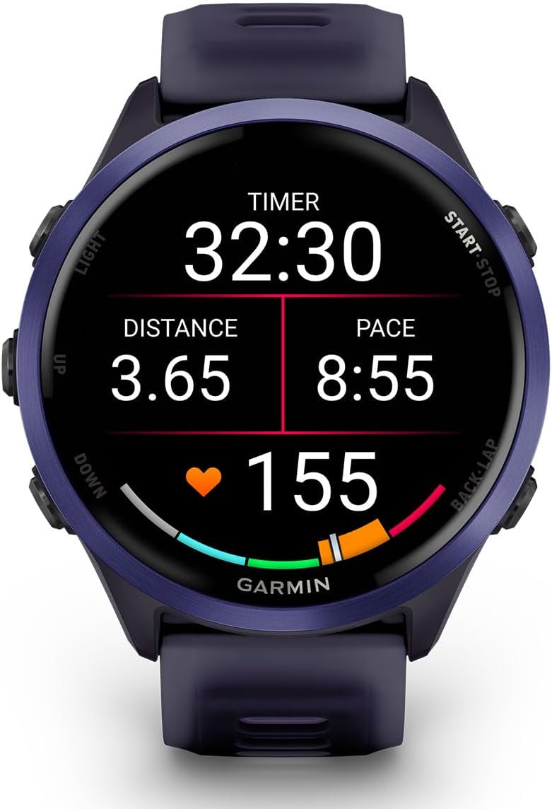 PlayBetter Garmin Forerunner 570 (47mm, Indigo/Translucent Imperial Purple) Advanced GPS Running and Triathlon Smartwatch Bundle HD Screen Protectors & Wireless Earbuds