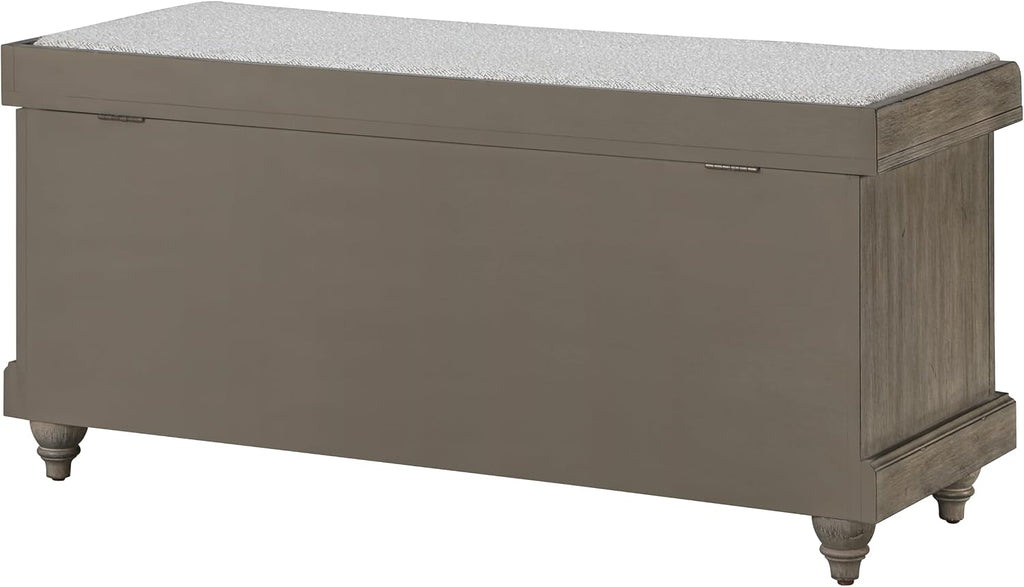 OSP Home Furnishings Dover Coastal Lift-Top Storage Bench with Shutter Face Styling, Goldstone Finish with Salt and Pepper Cushion