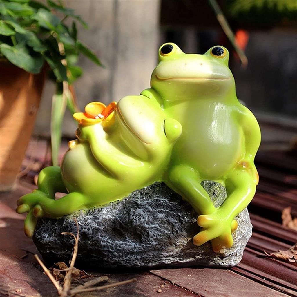 Sculpture Tabletop Statue 2pcs Couple Frog Statue Resin Sculpture Crafts Model Animal Statuette Outdoor Balcony Flower Pot Garden Pavilion Pond Decoration Gift