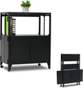 Metal Folding Storage Cabinet, Morden Buffet Foldable Sideboard, Steel Entryway Console Cabinet with Wheel for Patio Outdoor Indoor Kitchen Bathroom, 5mins Assembly (Black)