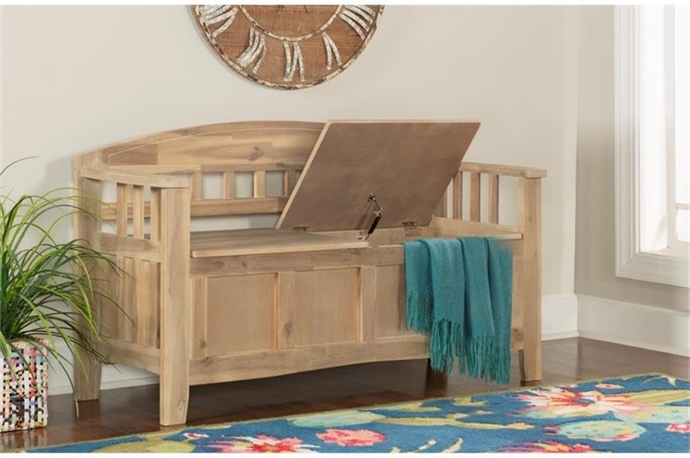 Linon Lottie Entryway Split Seat Storage Bench in Washed Natural Wood