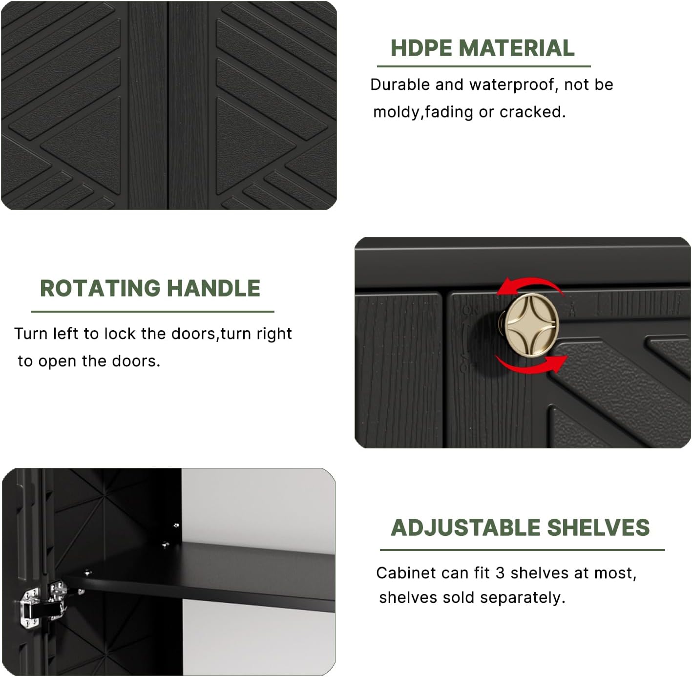 KINYING Outdoor Storage Cabinet Waterproof, 60 Gallon Resin Outdoor Storage Shed for Patio/Garden/Backyard, Outdoor Storage Box for Cushions,Garden Tools and Pool Supplies(Black W/O Shelving)