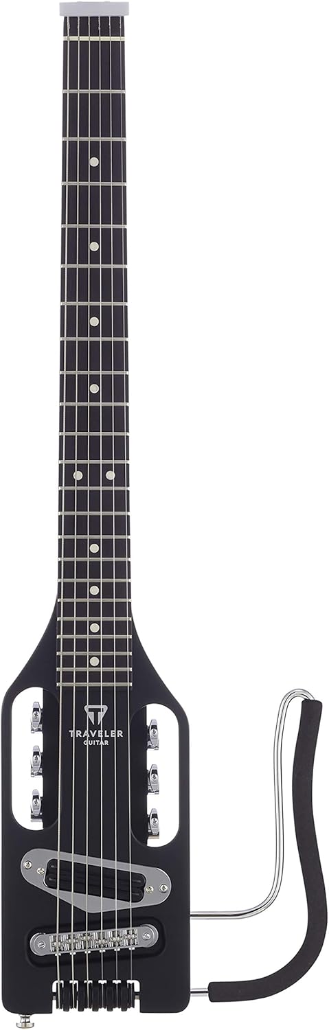 Traveler Guitar Ultra-Light Electric Guitar Matte Black | Portable Electric with Removable Lap Rest | Full 24 3/4' Scale Headless Guitar | Custom Gig Bag Included