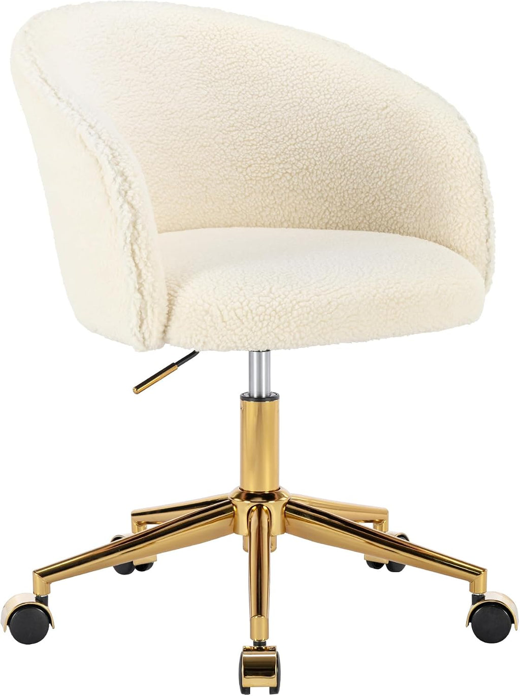 KCC Faux Fur Office Desk Chair, Comfy Fluffy Swivel Modern Leisure Armchair with Wheels, Upholstered Comfy Fuzzy Vanity Makeup Chair Height Adjustable for Teens Women Girls Elegant Home Office