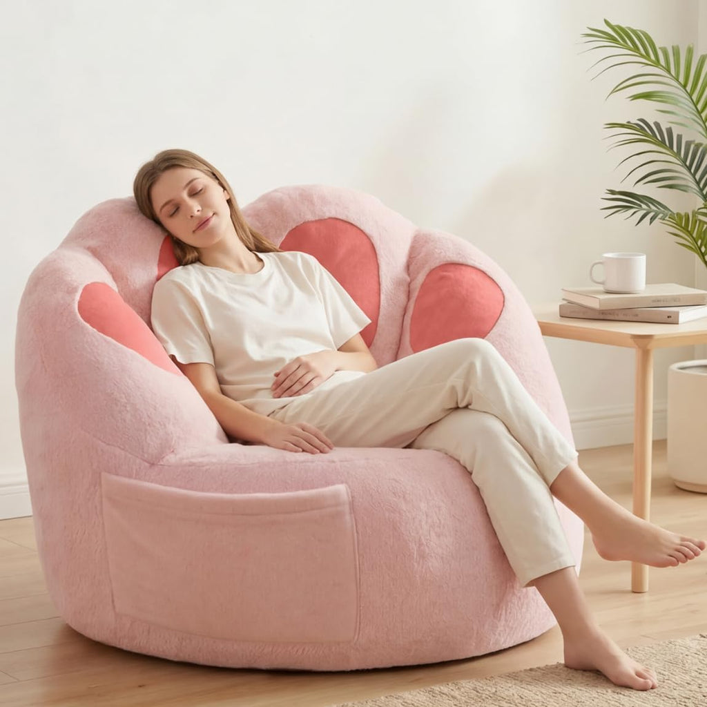 Achicsofar Bean Bag Chair for Adults Teens, Gaint Faux Fur Cat's Paw Shape Beanbag Chairs Memory Foam Filled Accent Floor Sofa for Reading, Gaming, Relaxing in Living Room, Bedroom, Dorm