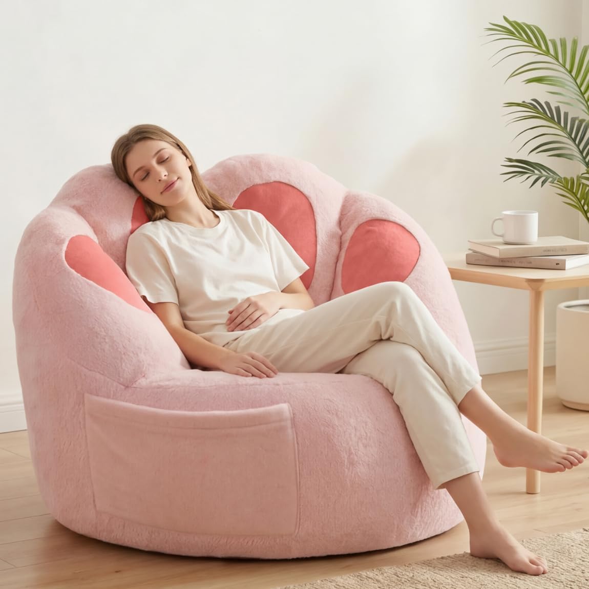 Achicsofar Bean Bag Chair for Adults Teens, Gaint Faux Fur Cat's Paw Shape Beanbag Chairs Memory Foam Filled Accent Floor Sofa for Reading, Gaming, Relaxing in Living Room, Bedroom, Dorm