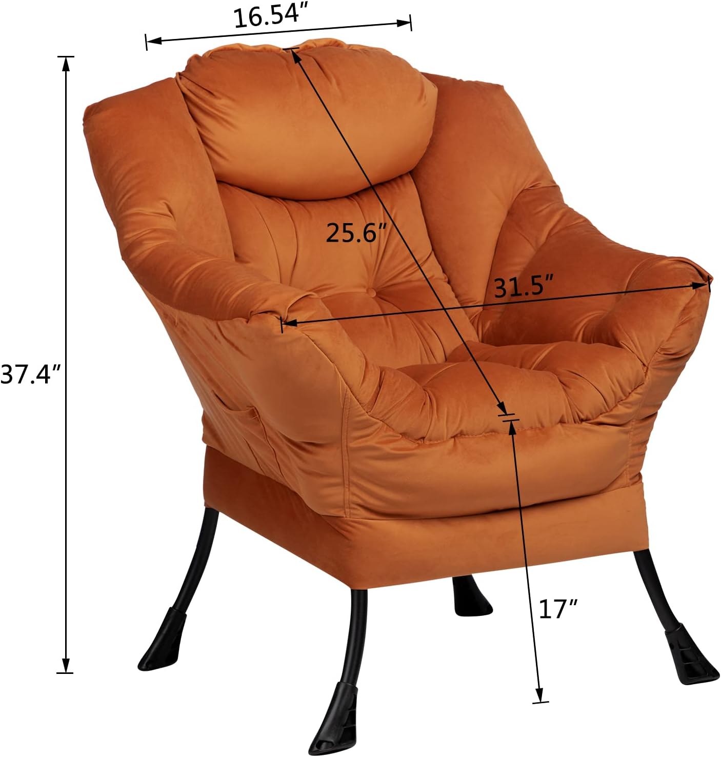 HollyHOME Lazy Chair with Armrest and Side Pocket, Comfy Accent Lounge Chair,Leisure Sofa Armchair for Living Room, Bedroom, Dorm, or Small Spaces, Oversized Reading Sofa Chair,Velvet Reddish Brown