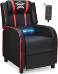 POWERSTONE Gaming Recliner Chair, Reclining Gaming Chairs for Adults Ergonomic Leather Sofa with Footrest Lumbar Support Headrest and Side Pouch for Living Room Home Theater, Red