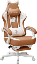 GTPOFFICE Cute Gaming Chair with Cat Ears, Ergonomic Computer Chair with Footrest Cat Paw Lumbar Support Comfortable Reclining Game Chair Desk Chair for Adult Teens, Soft Fabric, Brown
