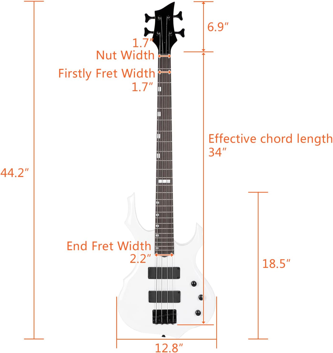 Ktaxon Electric Bass Guitar Full Size Flame Design Bass Set with 20 Watt Amplifier, Portable Bass Bag, Superior Amp Wire, Adjustable Guitar Strap, Plectrum, Wrench Tool(White)