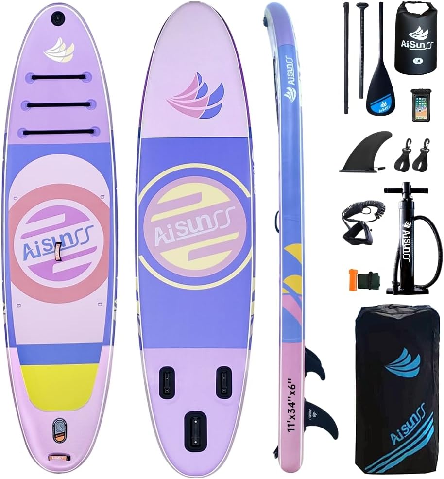 Inflatable Paddle Board for Adult, Paddle Board for All Skill Levels, Wide SUP Board with Primium Accessories Include SUP Carry Bag, Hand Pump& 10L Waterproof Bag