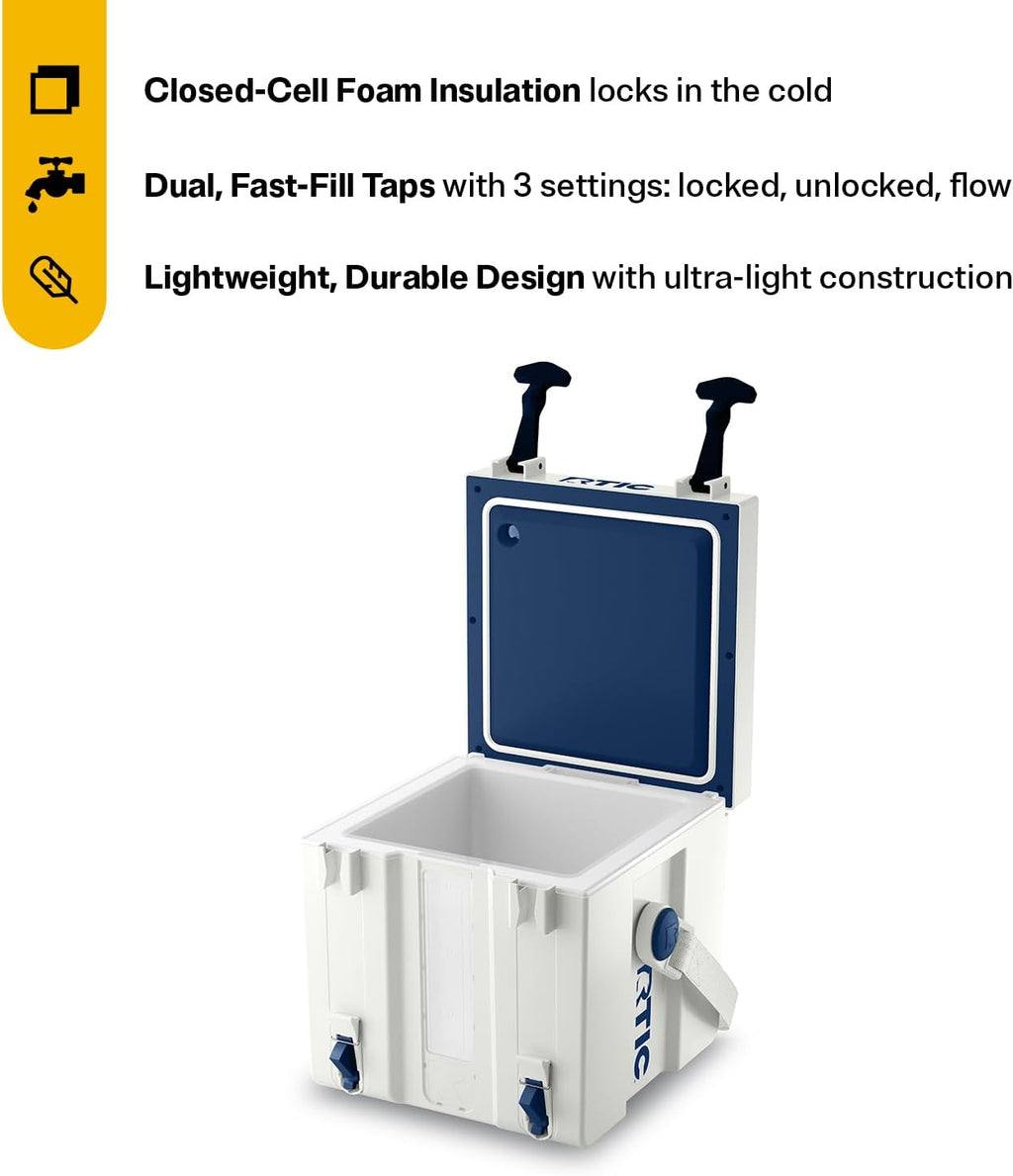 RTIC Halftime Water Cooler 3 Gallon Portable Carrier Container, Drink Beverage Dispenser, Stackable with 2 Taps, Bottleless, BPA-Free, for Sports, Camping, BBQ, Parties, Picnic, Cool Grey & Navy