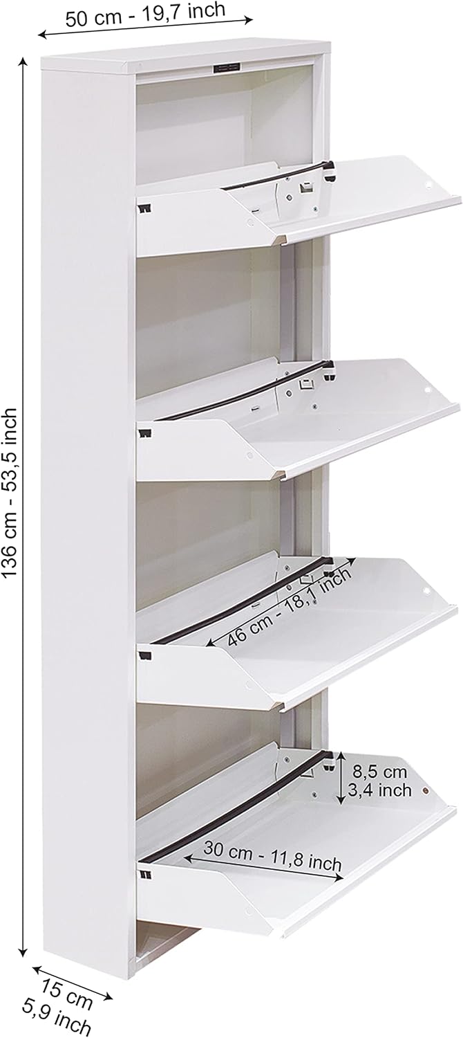 Mabel Home Modern 3 & 4 Drawer Shoe Cabinet, 3-4Tier Shoe Rack Storage Organizer, (White) (3 & 4Tier) (4 Tier)
