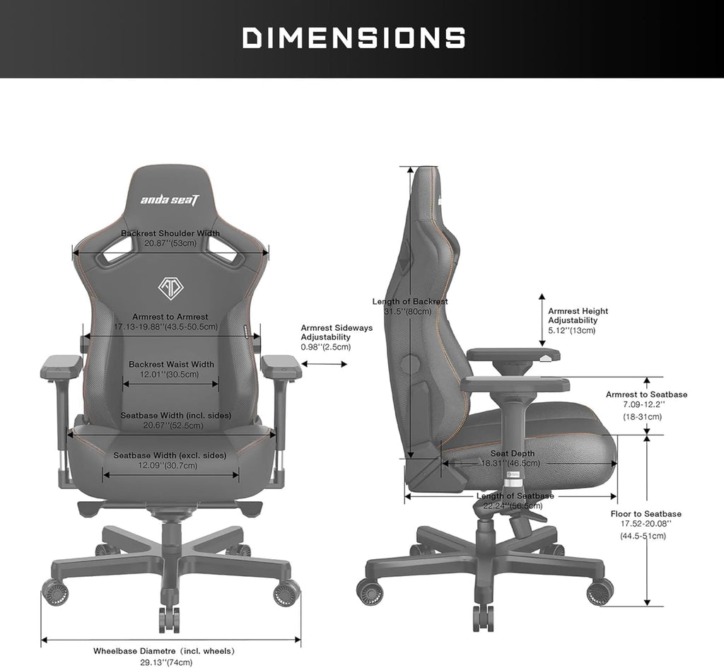 Anda Seat Kaiser 3 Large Gaming Chair for Adults - Ergonomic Gray Fabric Gaming Seat with Lumbar Support, Comfortable Office Chairs with Neck Support - Heavy Duty Wide Computer Seat