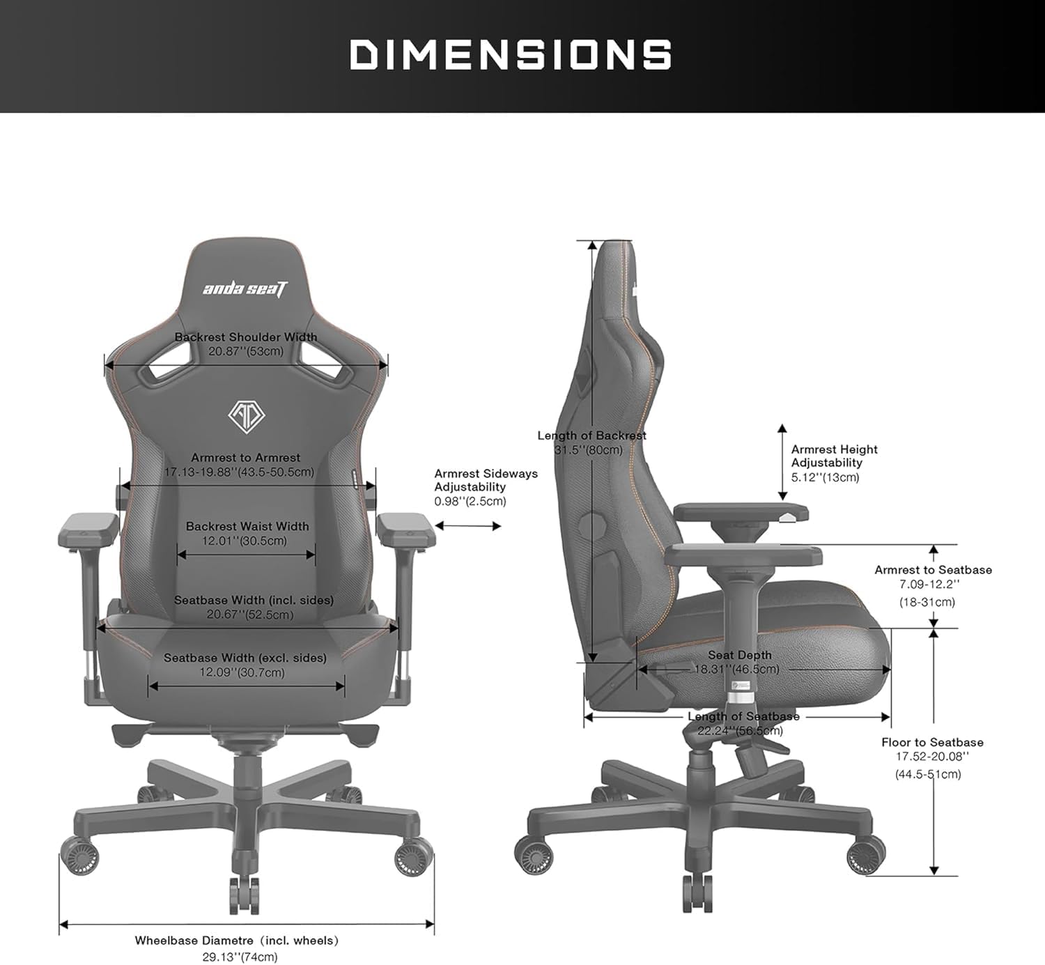 Anda Seat Kaiser 3 Large Gaming Chair for Adults - Ergonomic Gray Fabric Gaming Seat with Lumbar Support, Comfortable Office Chairs with Neck Support - Heavy Duty Wide Computer Seat