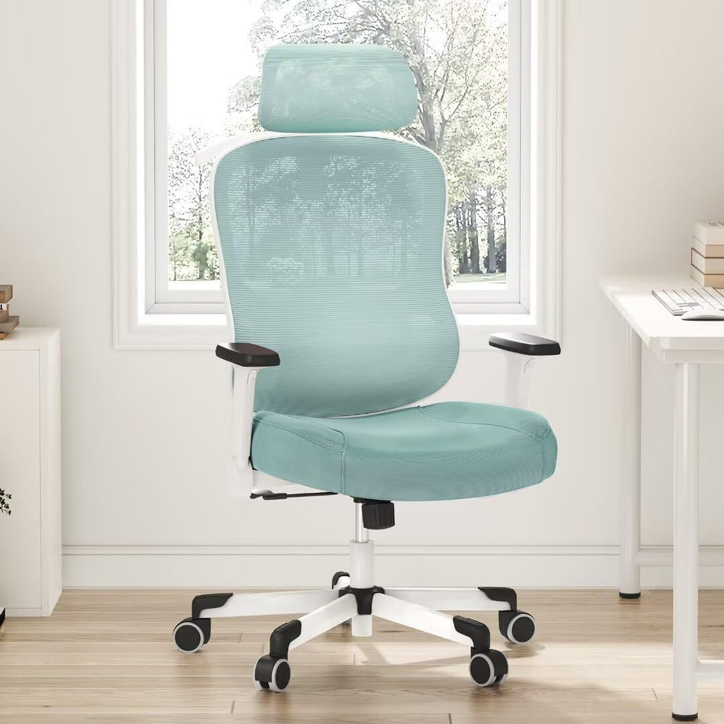 Ergonomic Office Chair Big Tall Reclining Gaming Chair Adjustable Lumbar Support 6D Armrest 6D Headrest Breathable Mesh Swivel Computer Chairs Home Task Desk Chair Wheels Coat Hanger Tilt Lock Blue