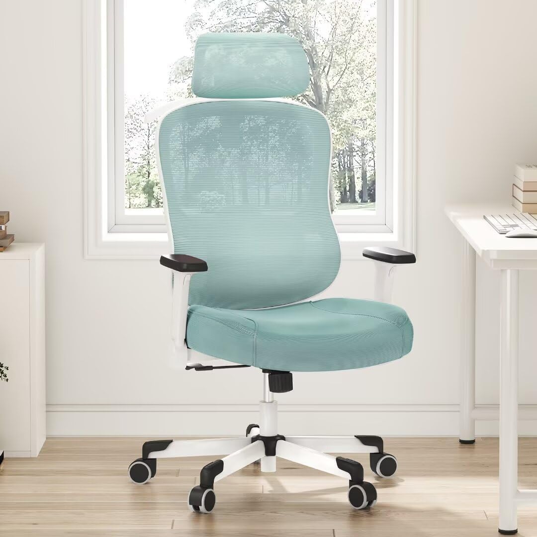 Ergonomic Office Chair Big Tall Reclining Gaming Chair Adjustable Lumbar Support 6D Armrest 6D Headrest Breathable Mesh Swivel Computer Chairs Home Task Desk Chair Wheels Coat Hanger Tilt Lock Blue