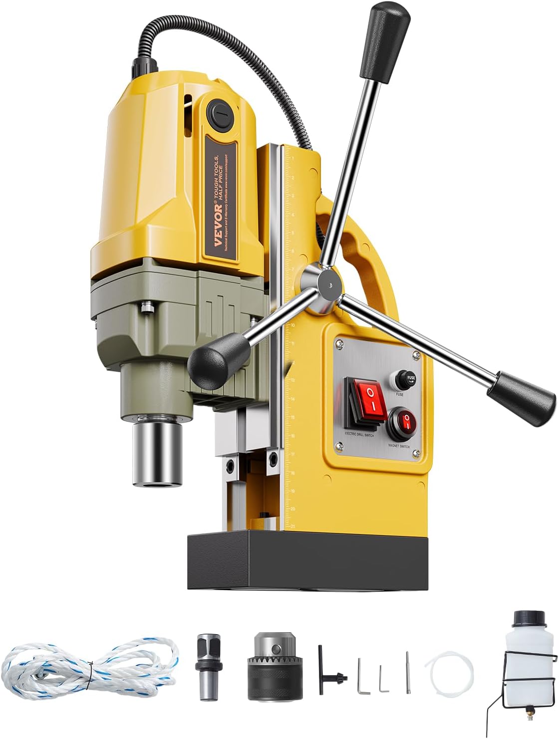 VEVOR Magnetic Drill, 1400W Motor 1.6 in Boring Diameter, 2810 lbf Portable Electric Mag Drill Press, 800 RPM No-Load Speed, Drilling Machine for Metal Surface, Industrial and Home Improvement