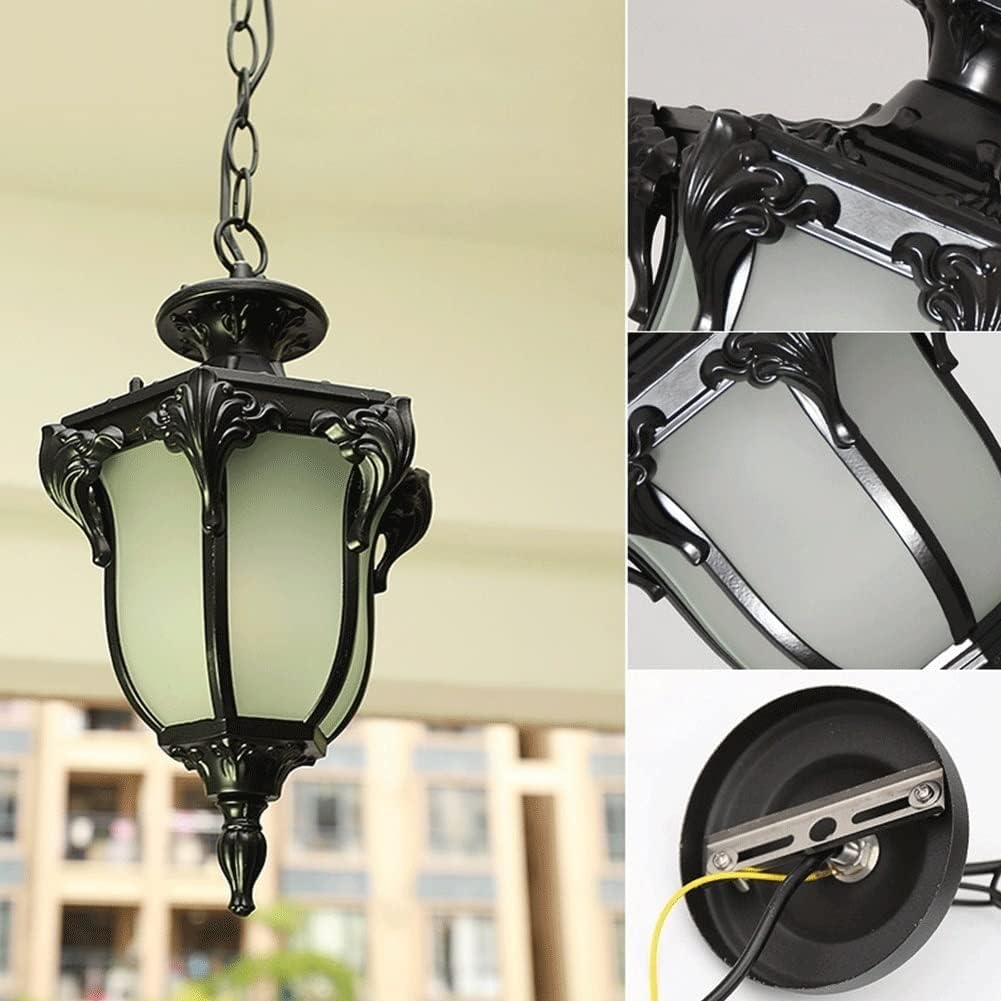 Chandelier Outdoor Aluminum Hanging Lantern, Waterproof Glass Chandelier, Corridor Courtyard Decoration Ceiling nave Villa Garden Pavilion Grape Light/Black/18.5*31.5cm