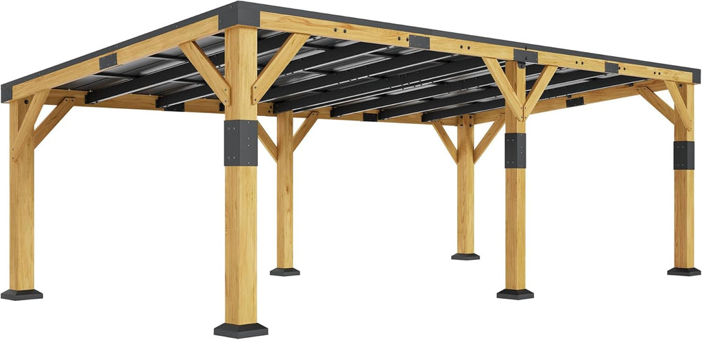 Jocisland 12' x 24' Cedar Wood Gazebo with Sloped Galvanized Steel Roof, Hardtop Gazebo Pavilion with Durable, Rot-Resistant Construction, Permanent Outdoor Pergola for Backyard, Garden & Deck