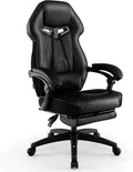 Giantex Gaming Chair with Footrest for Adults, Reclining Video Game Chair w/Lumbar Support, Racing Style Ergonomic Office Computer Chair, Height Adjustable Swivel Gamer Chair for Gaming (Black)