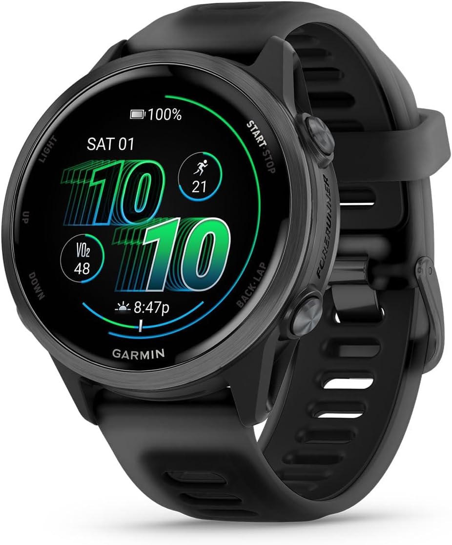 PlayBetter Garmin Forerunner 570 (42mm, Slate Gray/Translucent Black) Advanced GPS Running and Triathlon Smartwatch Bundle HD Screen Protectors & Wireless Earbuds