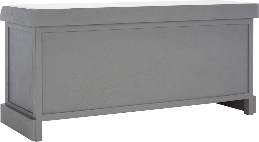 SAFAVIEH Home Collection – Briar 3-Drawer Upholstered Storage Bench, Farmhouse Entryway Accent Bench with Cushion Top, Distressed Grey Frame & Sand Drawer Fronts (BCH5700C)