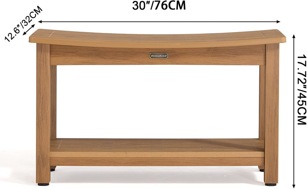 30'' Large Shower Bench Seat, Poly Lumber Bath Stool for Inside Shower Waterproof, HDPS Bathroom Chair for Shaving Legs, Non-Slip & No Maintenance, Brown, Weight Capacity 700LBS (30 x 13 Inches)