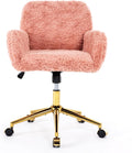 Shenyon Pink Desk Chair Faux Fur Vanity Chair, Comfortable Home Office Chair with Wheels for Women, Swivel Wide Office Chair Makeup Chair Height Adjustable for Office, Study, Bedroom, Pink