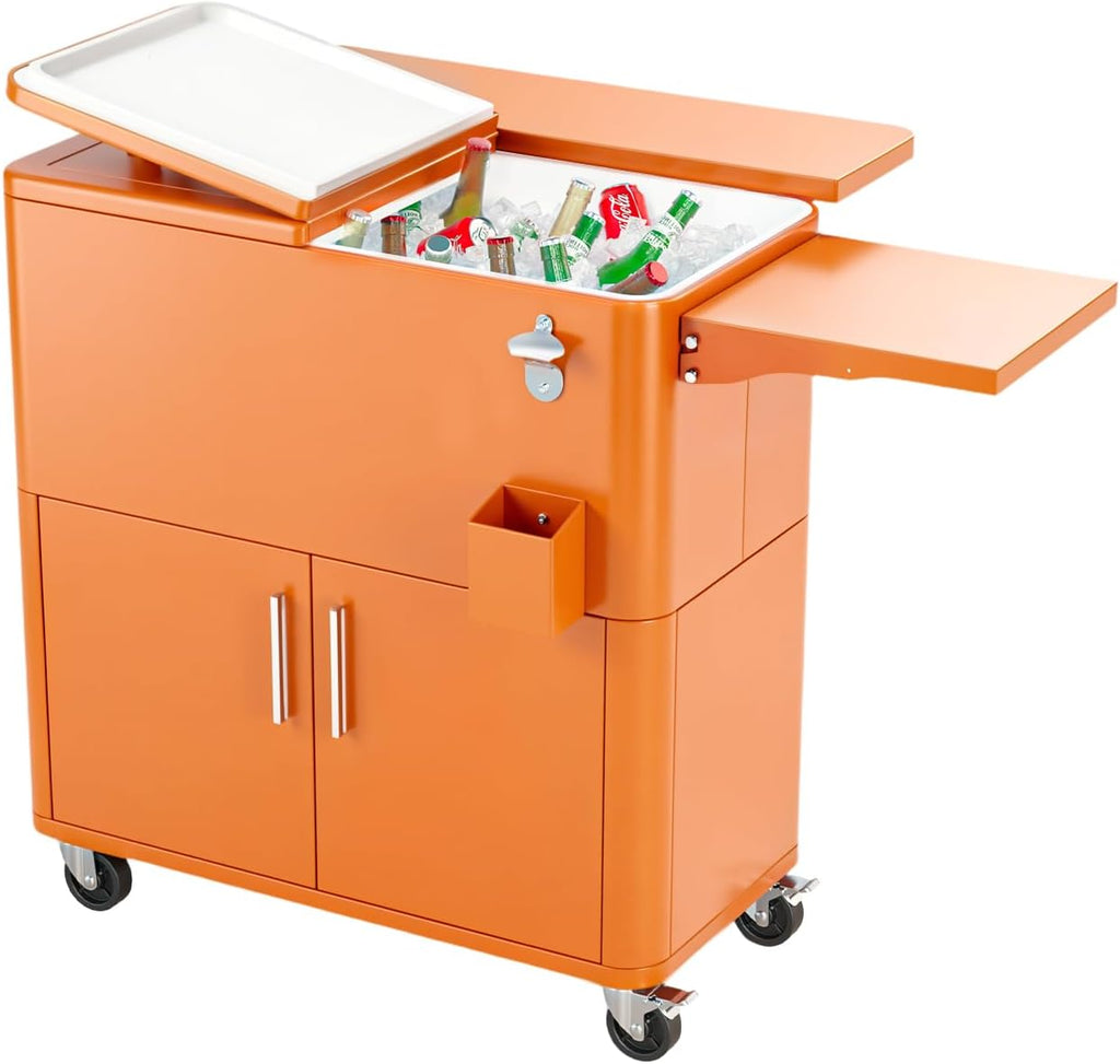 VINGLI Patio Cooler, Ice Chest with Storage Cabinet, Bottle Opener Drainage, Outdoor Cooler for Party, Deck, Pool