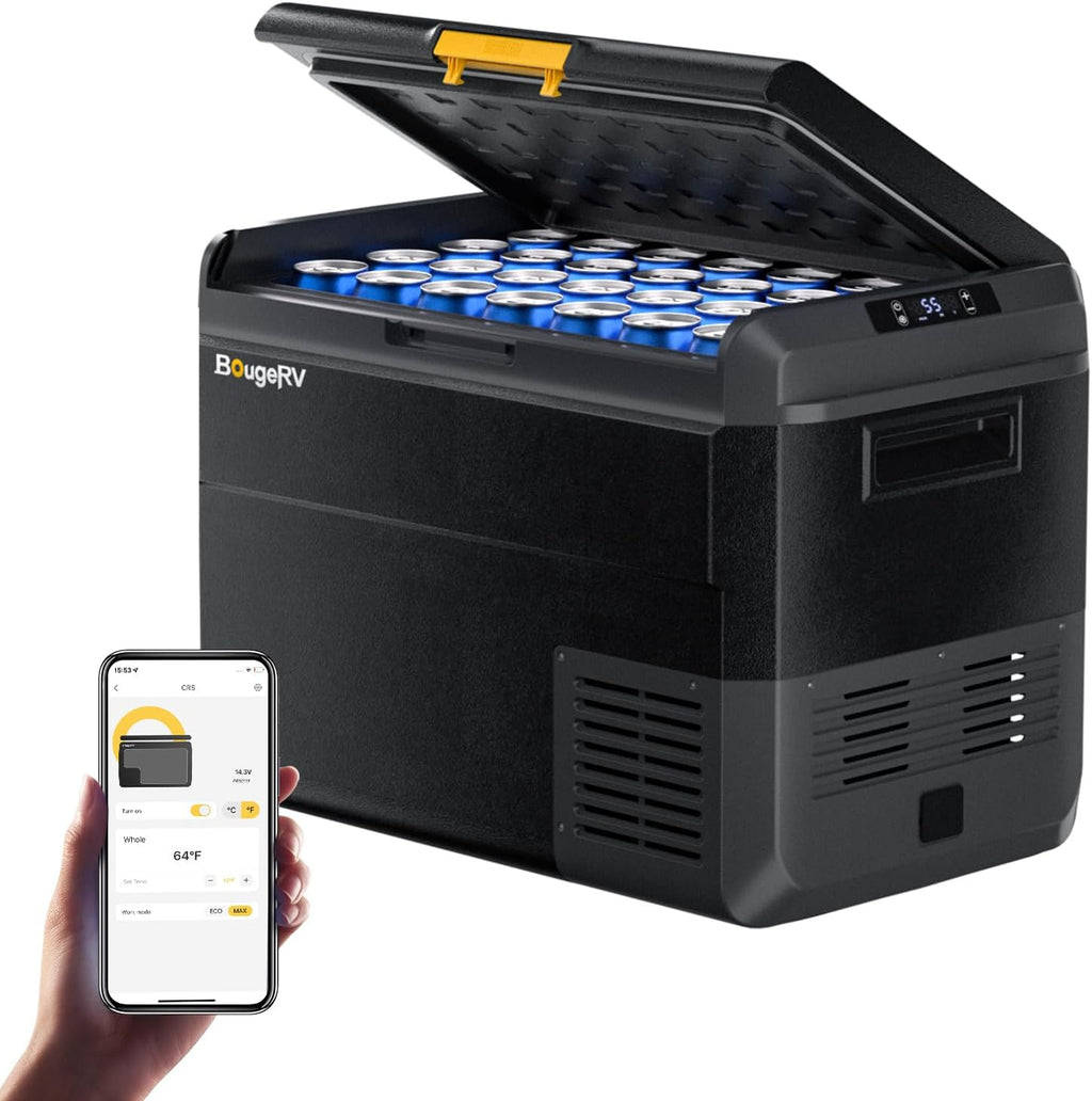 BougeRV 12 Volt Car Refrigerator, CRS 53 Quart Portable Fridge Freezer with APP Control, -4℉ to 68℉ Compressor Electric Cooler 12/24V DC 110~240 Volt AC for Truck Van RV Camping Road Trip