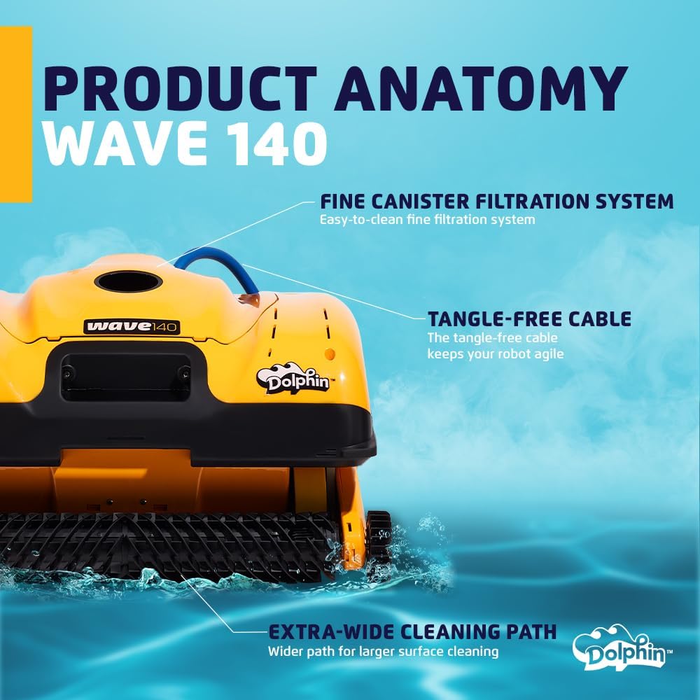 Dolphin Wave 140 Automatic Robotic Pool Vacuum Cleaner with Remote and Multi-Purpose Caddy, Auto-Release Cable System, Ideal for Commercial Pools up to 127 FT in Length