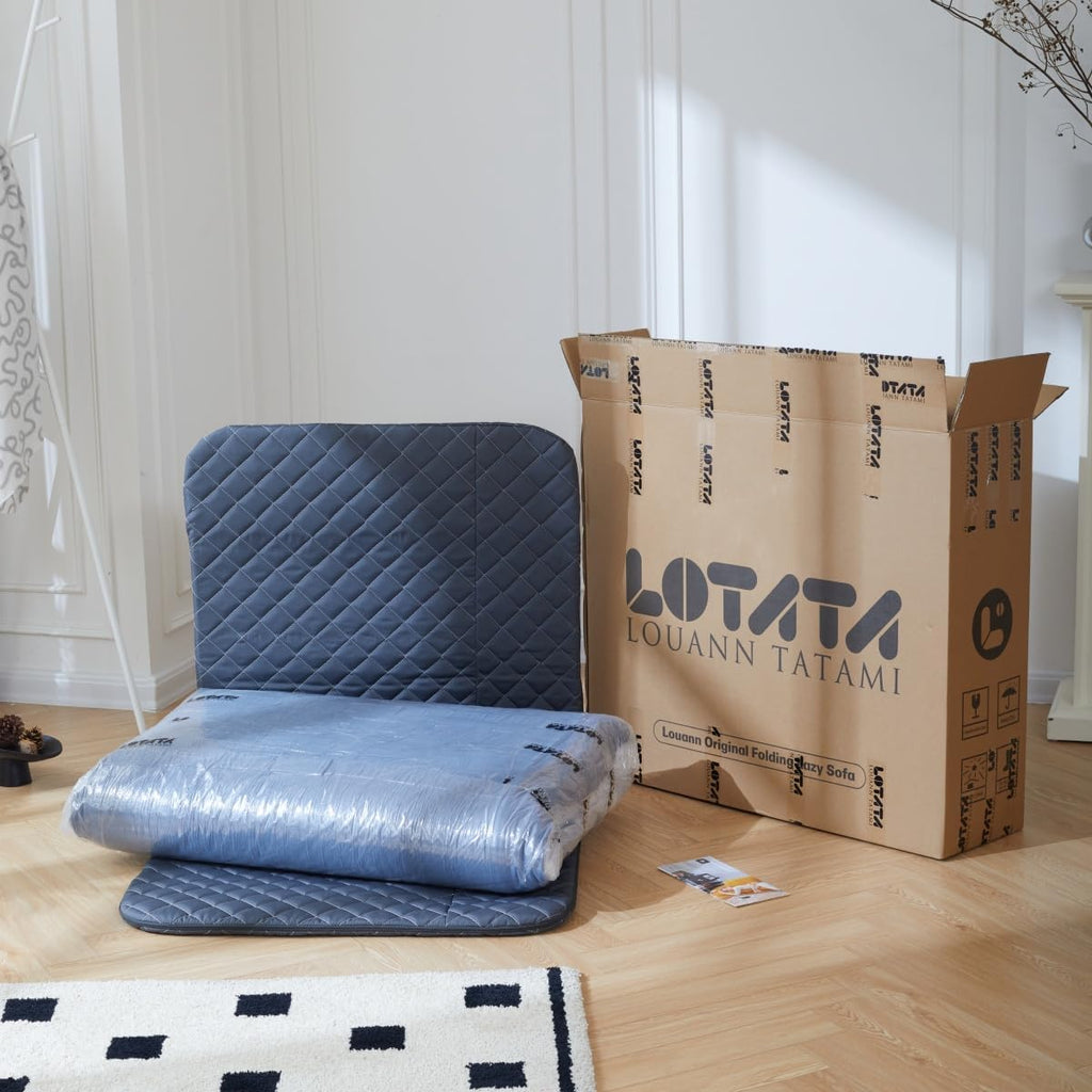 LouannTatami Foldable Lazy Sofa Bed Floor Chair - Adjustable Human Dog Bed for Adults Kids Floor Seats - Cozy Couch for Home Living Room (Blue, Medium)