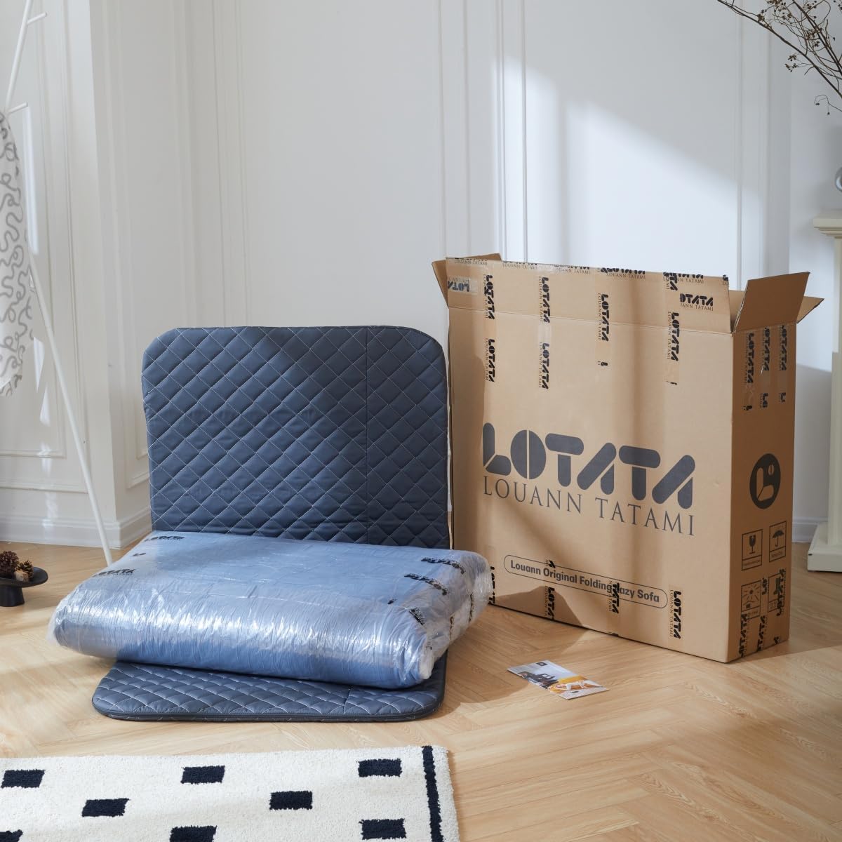 LouannTatami Foldable Lazy Sofa Bed Floor Chair - Adjustable Human Dog Bed for Adults Kids Floor Seats - Cozy Couch for Home Living Room (Blue, Medium)