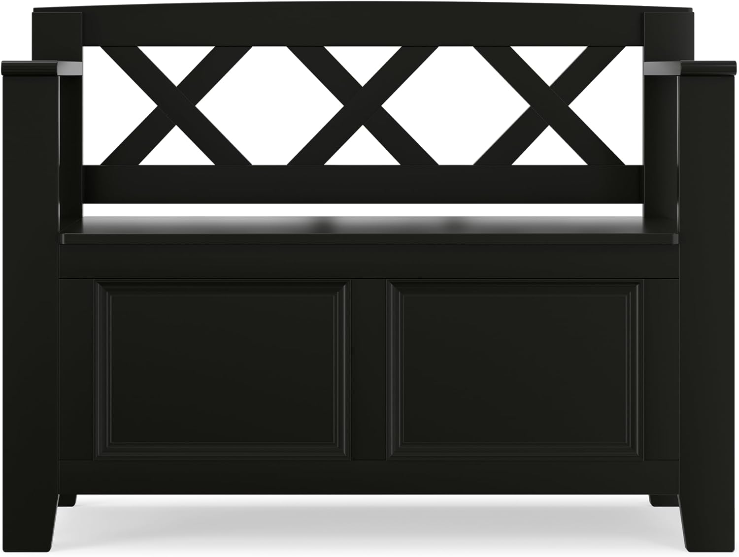 SIMPLIHOME Amherst Entryway Storage Bench - 36 inch Wide Solid Wood Hallway Bench in Black, Transitional Bench for Entry or Mudroom with Lift-Up Lid, Storage Compartments and X-Back Detail