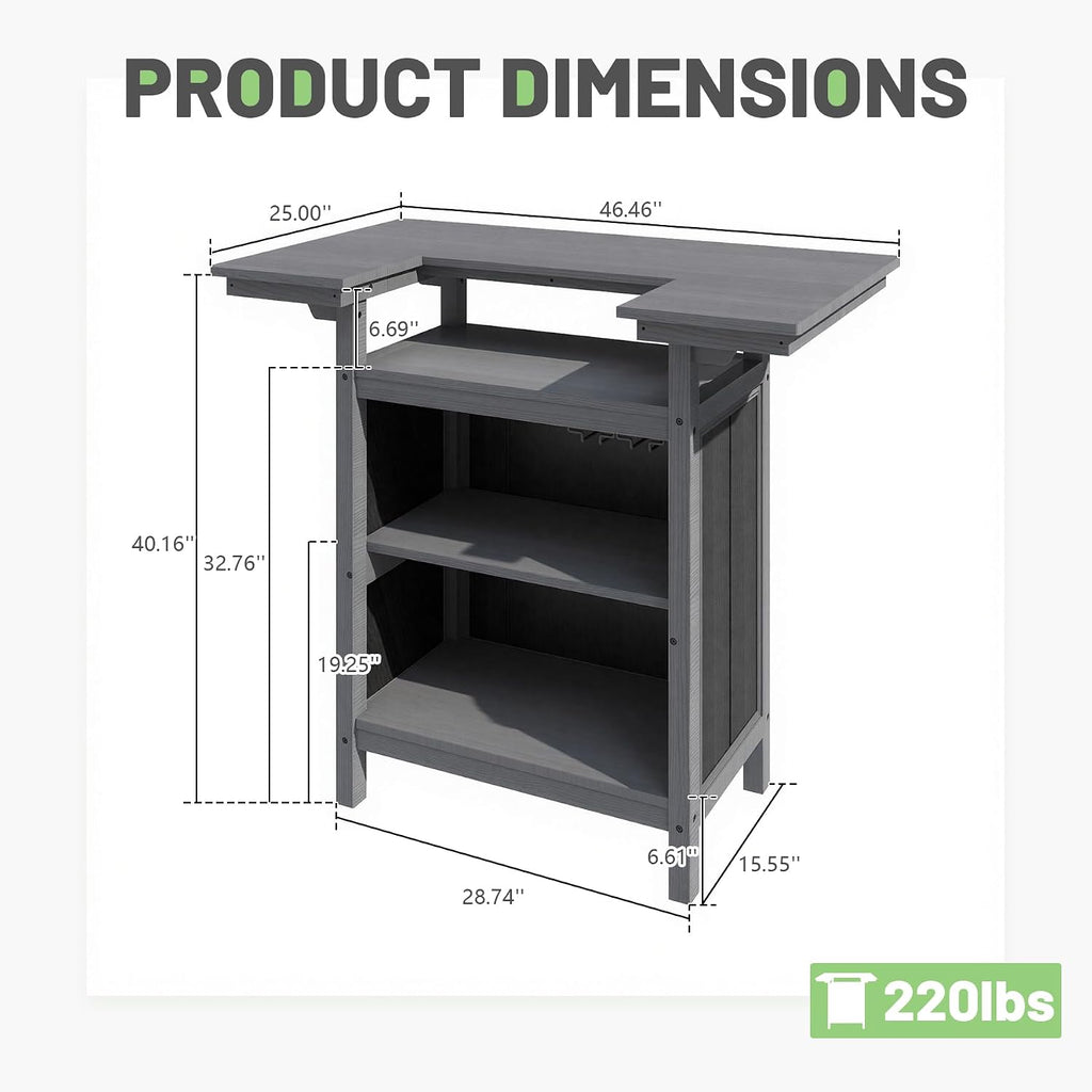 Outdoor Bar, Patio Bar, Outdoor Kitchen Island, Outside Bar, Backyard Bar, HDPE & Aluminum Frame for Entertaining