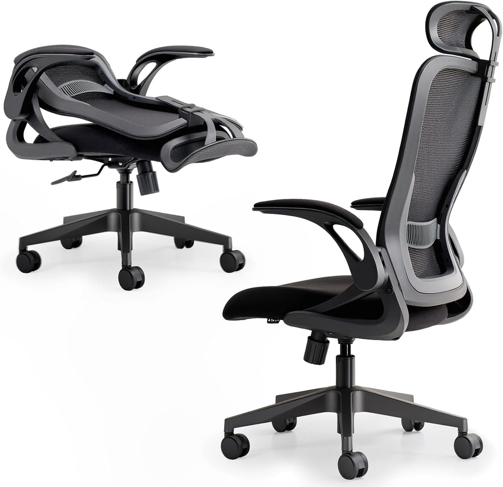 Tervo Model U | Folding Office Chair for Small Spaces | Gaming Chair for Adults & Kids | Ergonomic Mesh Computer Chair for Bedroom | Foldable Desk Chair for Home Work (Midnight Black Headrest)