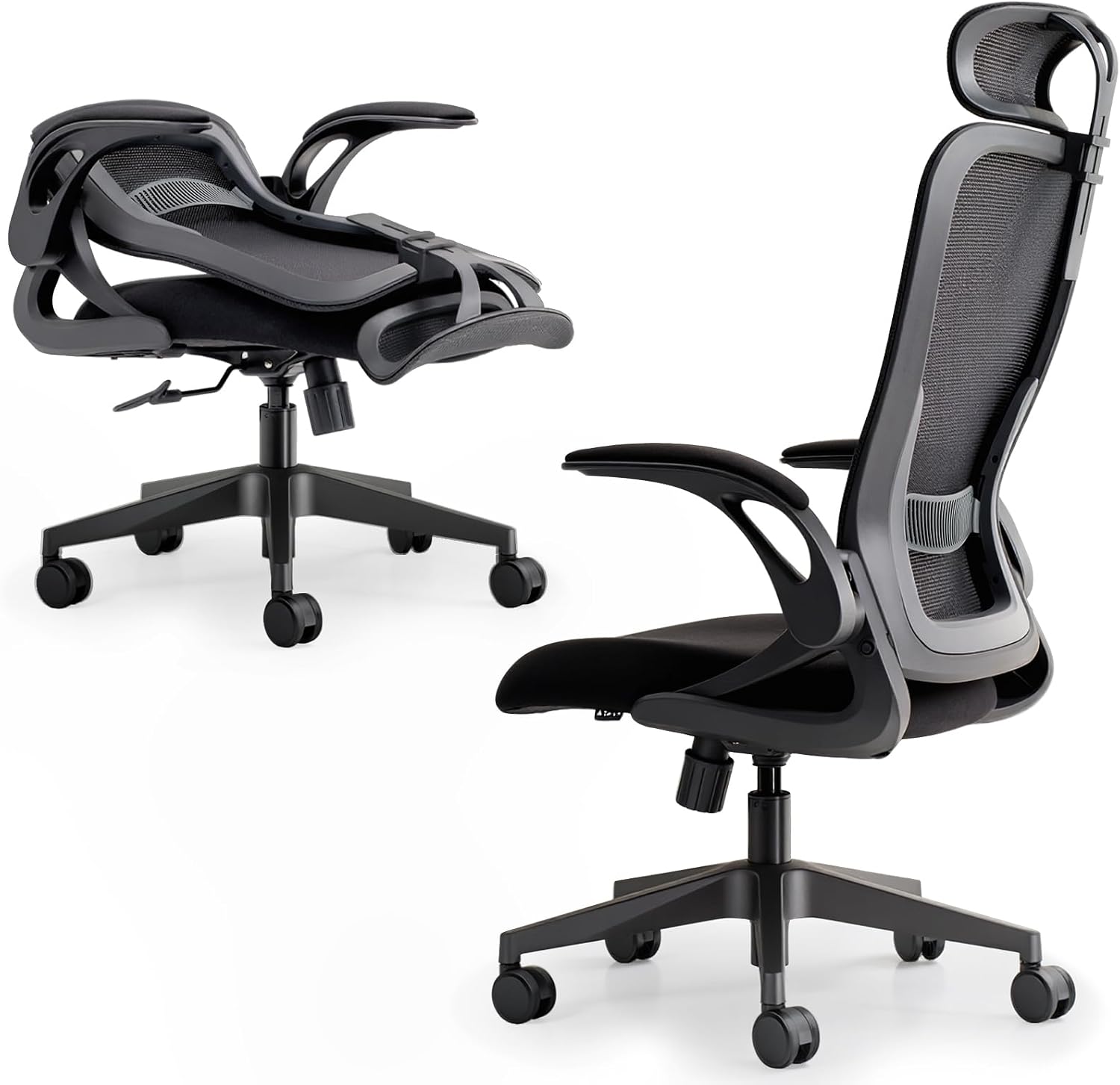 Tervo Model U | Folding Office Chair for Small Spaces | Gaming Chair for Adults & Kids | Ergonomic Mesh Computer Chair for Bedroom | Foldable Desk Chair for Home Work (Midnight Black Headrest)
