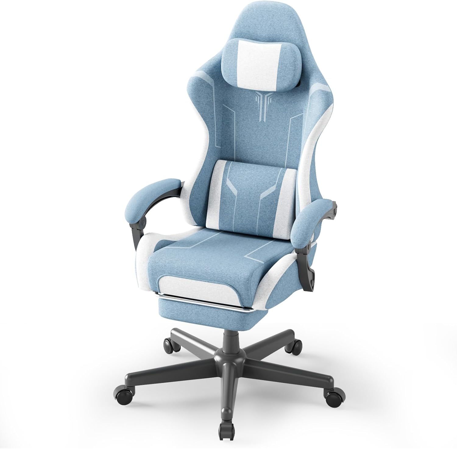 Soontrans Blue Gaming Chair, Fabric Ergonomic Computer Chair with Footrest and Linkage Armrest for Adult, High Back Office Game Chair with Massage Lumbar Support
